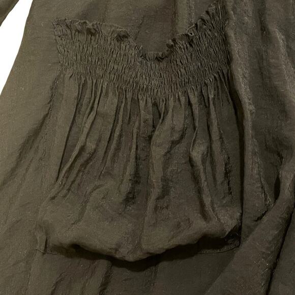 Mystical Avant Garde Black Duster Kimono | Smocked Waist Pockets Ruffle Art Wear - Picture 3 of 9